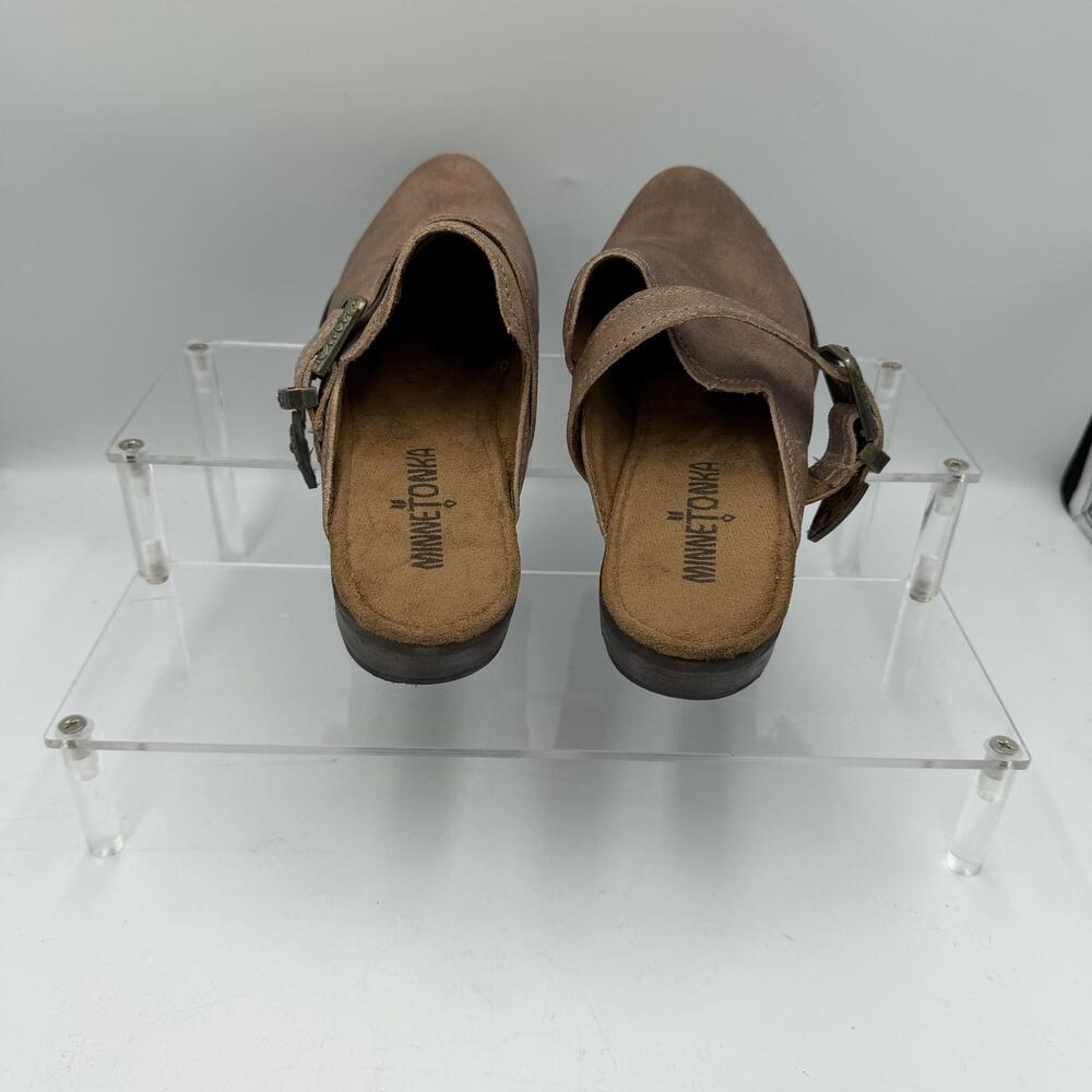 Minnetonka Clogs Shoes Womens Size 6 Brown Leather Comfort Mule Slip On 1543 - Picture 4 of 9